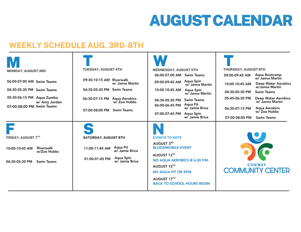 Conway Community Center calendar of events
